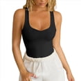 thumbnail image 1 of Camisetas de Tirantes de Verano para Mujer, Camisetas Sin Mangas con Cuello Cuadrado y Corte Bajo, Camisetas Acanaladas, Camisetas Básicas Informales Ajustadas Negro XL, 1 of 8
