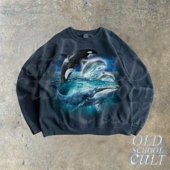 Ocean Wildlife Graphic Sweatshirt | Whale and Dolphin Vintage Pullover