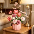 thumbnail image 5 of Pumpkin-Shaped Ceramic Vase with Handmade Silk Flower Arrangement for Living Room, Dining Table, and Home Decor Pink, 5 of 5