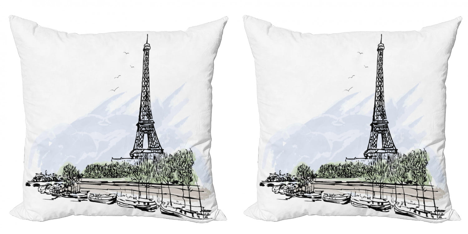 16 Paris Cushion Cover Vintage Style Throw Pillow Travel Theme Pillow Cover Eiffel Tower Zip Handmade Cotton Canvas Fabric