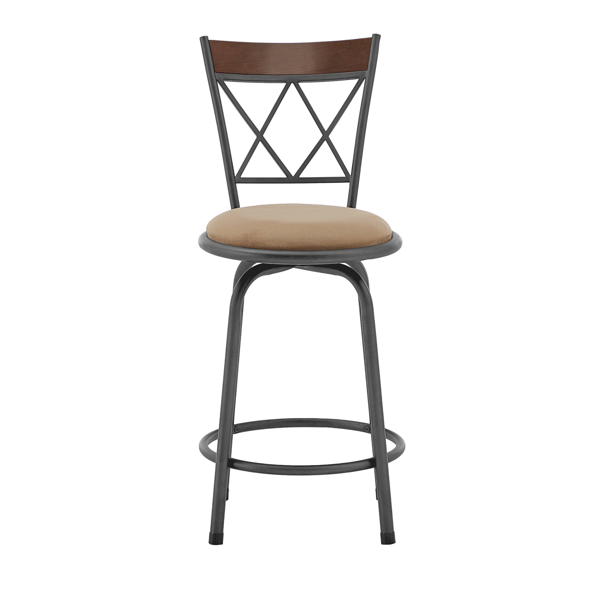 Weston Home Shapel Double X-Back with Brown Wood Trim Adjustable Swivel Bar Stools, Sheen Black (Set of 3)