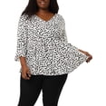 thumbnail image 2 of Women's Plus Size Blouse V Neck 3/4 Ruffle Sleeve PolDots Peplum Top White 1X, 2 of 7