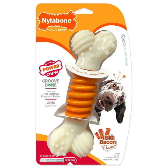 Nylabone Power Chew Pro Action Dental Bone Dog Chew Toy Bacon Orange Large (1 Count)