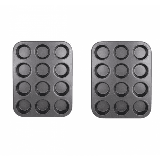 Set of 2 Round NonStick Carbon Steel Muffin Pans, Cupcake Pan for Dip