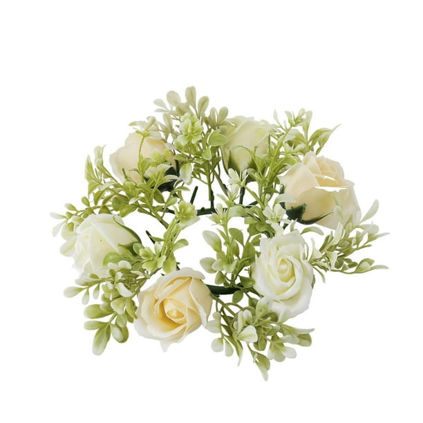 Anillo de vela con flores artificiales, hojas , corona de velas, adorno para centro de mesa, decoración para comedor, boda, fiesta Champán