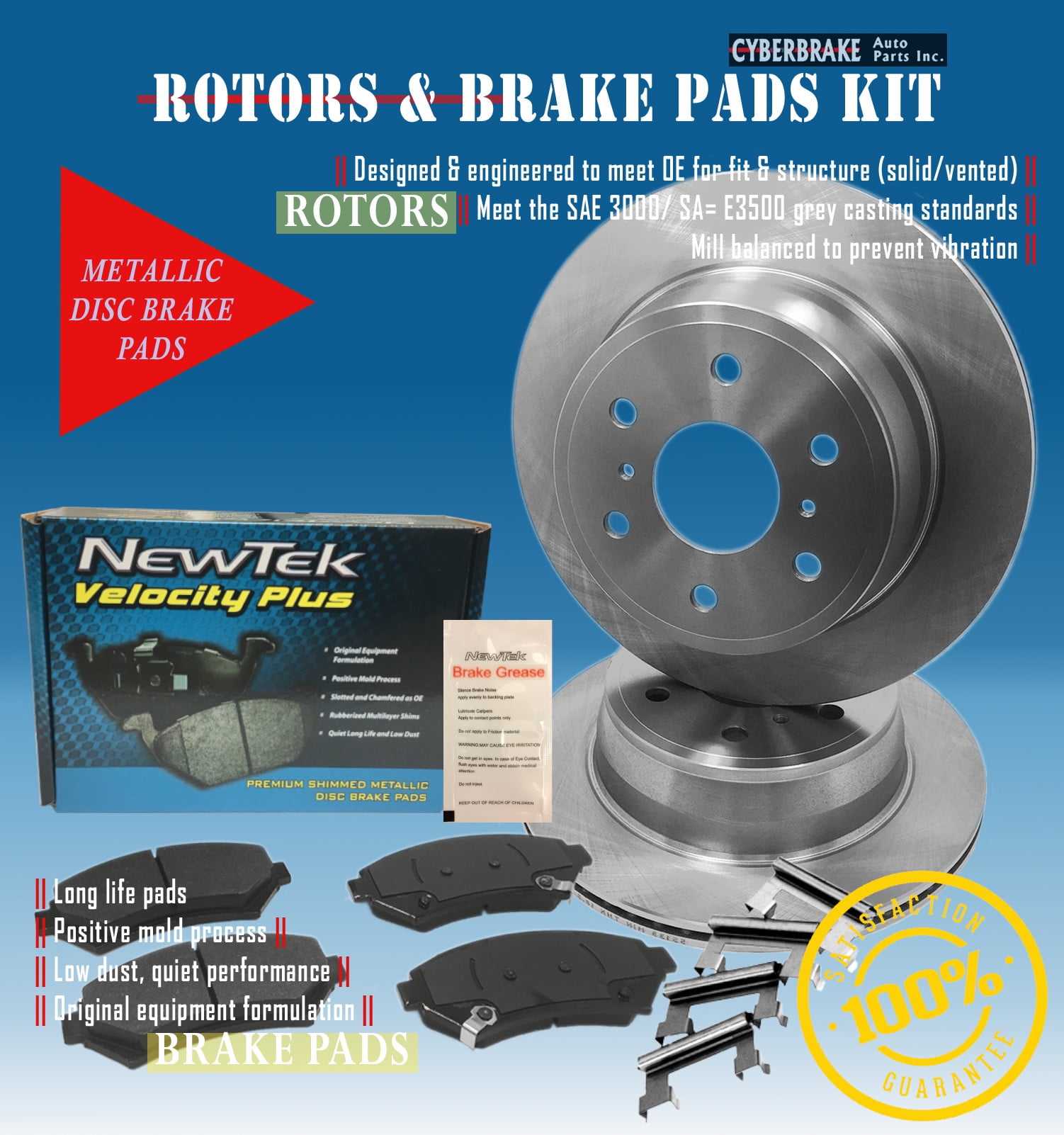 DK11602 Rear Rotors and SemiMetallic Brake Pads and Hardware Set Kit