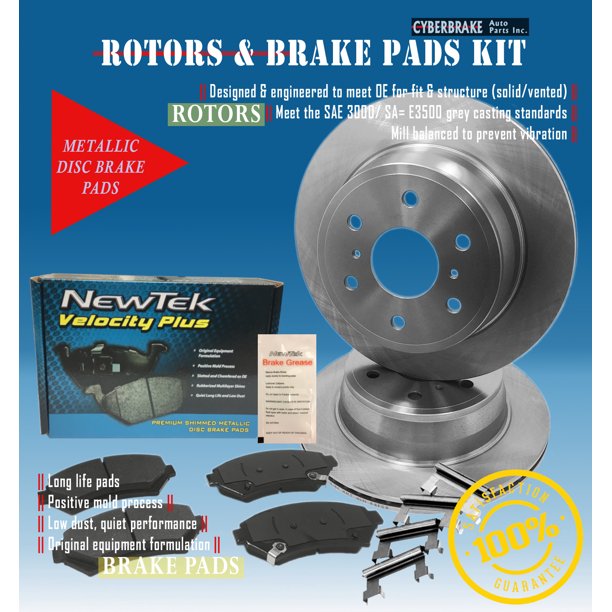 DK11602 Rear Rotors and SemiMetallic Brake Pads and Hardware Set Kit