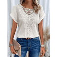 thumbnail image 4 of Suéter de Verano para Mujer, Cuello Redondo, Informal, Tejido A Crochet, Camiseta de Corta con Encaje y Costuras Huecas. M, 4 of 5
