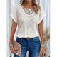 thumbnail image 4 of Suéter de Verano para Mujer, Cuello Redondo, Informal, Tejido A Crochet, Camiseta de Corta con Encaje y Costuras Huecas. M, 4 of 5