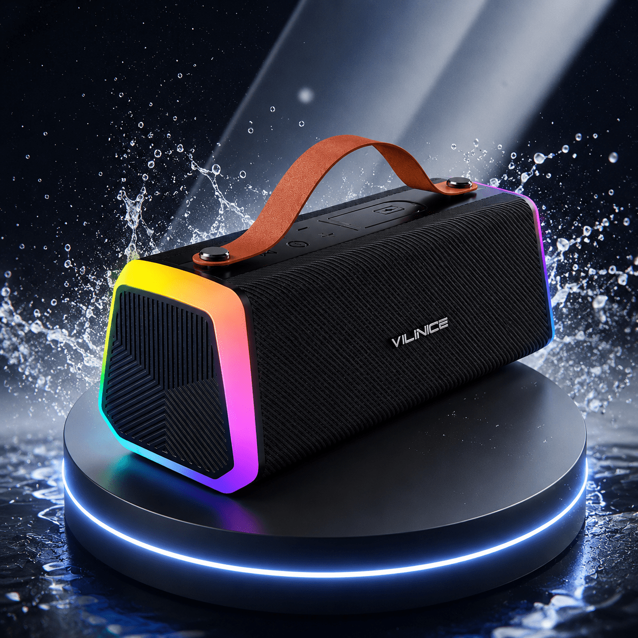 VILINICE Portable Bluetooth Speaker, IPX6 Waterproof Outdoor Speaker with RGB Lights, TWS Pairing, Bluetooth 5.3/AUX/TF/USB, 20W Stereo Sound, Wireless Speaker for Home, Outdoor and Travel