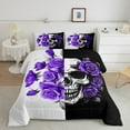 thumbnail image 2 of Manfei Spooky Skeleton Bedding Comforter Set,Gothic Theme Twin Comforter Sets,Purple Flower Floral Bedding Set For Men Women,Super Cozy Room Decor Reversible,2-Piece, 2 of 8