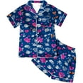 thumbnail image 4 of Lovzfmll Pajama Set for Women, Valentine's Day Print Short Sleeve Set, Collared Pocket Top & Shorts, Casual Sleep & Home Wear Navy, L, 4 of 5