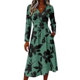 thumbnail image 4 of BOMYJESK Summer Dresses for Women Ruffle Hem Swing Fall Midi Dress Hugging Slim Beach Elegant Formal Office Dress Green L, 4 of 5