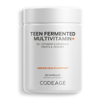 Codeage Daily Teen Multivitamin, 25  Organic Whole Foods, Probiotics & Enzymes for Teenagers, Vegan, 60 ct