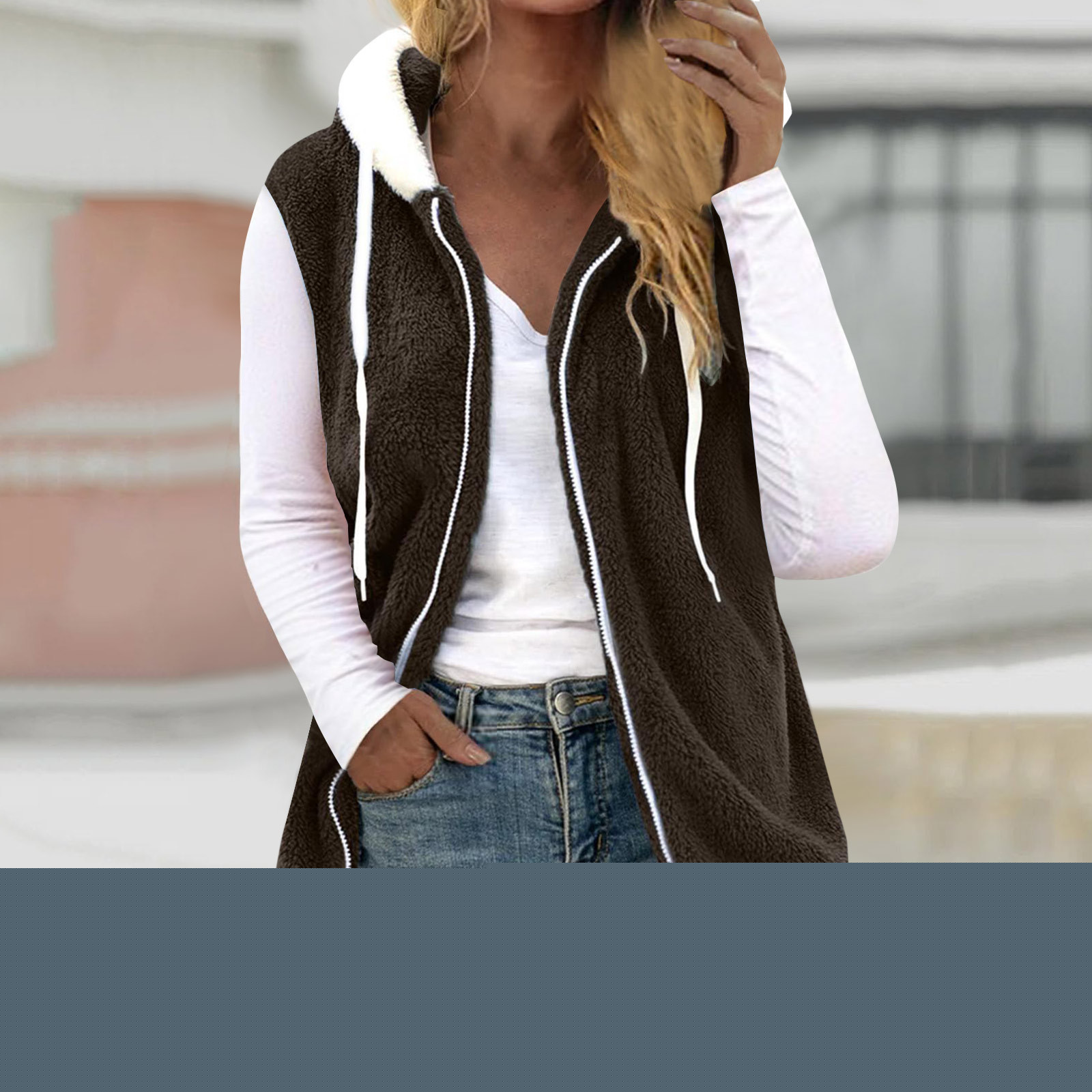 thumbnail image 2 of Yangnuo Womens Trendy Casual Sleeveless Hooded Fleece Jackets Vest 2025 Winter Womens Fall Winter Sleeveless Coat Zip Up Warm Jackets Outerwear With Pockets, 2 of 5