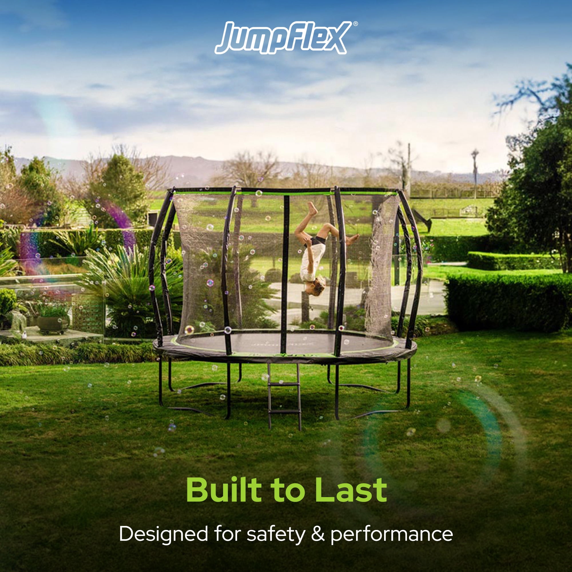 Jumpflex FLEX 12' Round Trampoline, Outdoor Play Equipment with PROJAM Basketball Hoop