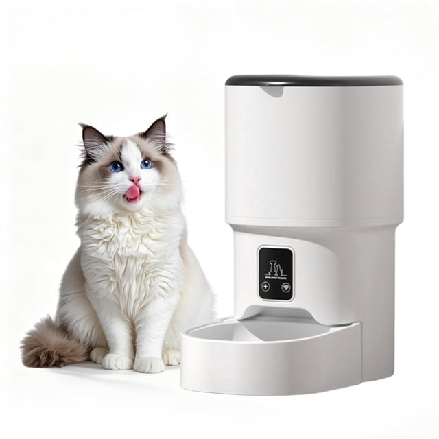 Programmable 4L Automatic Pet Feeder for Small Dogs & Cats, Up to 6 Meals Daily, Timer & Portion Control, Dual Power, Stainless Steel Bowl, Easy to Clean, Dampness-Proof, 18*29.4*28CM, White