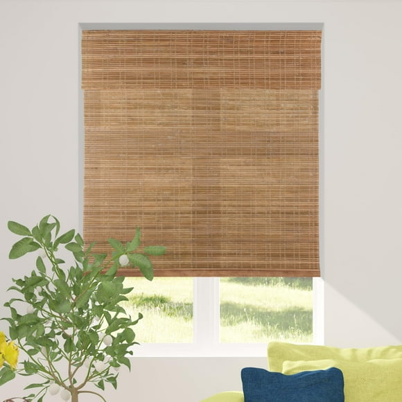 CALYX INTERIORS Cordless Bamboo Roman Shade Blind, Light Filtering, 23&quot; W x 64&quot; H, Ceylon Chestnut