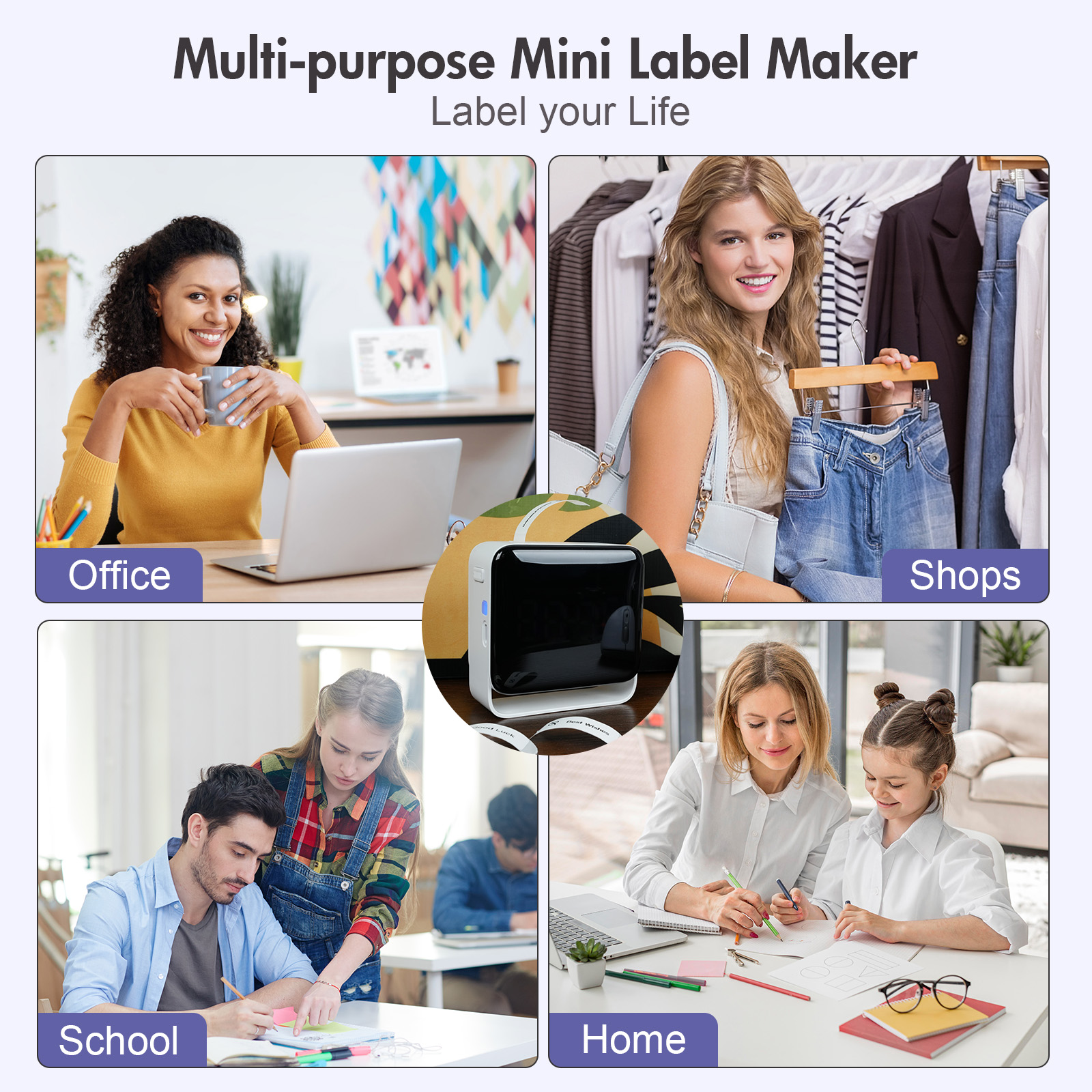 BAOKALER Bluetooth Label Maker Machine with Tape, Inkles Thermal Printer Without Ink and Toner Support for IOS, Android
