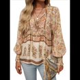 thumbnail image 1 of Blusa Informal con Cuello en V para Mujer, Holgada, con Estampado Floral, de Larga, para Playa. Albaricoque S, 1 of 10