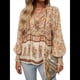 thumbnail image 1 of Blusa Informal con Cuello en V para Mujer, Holgada, con Estampado Floral, de Larga, para Playa. Albaricoque S, 1 of 10