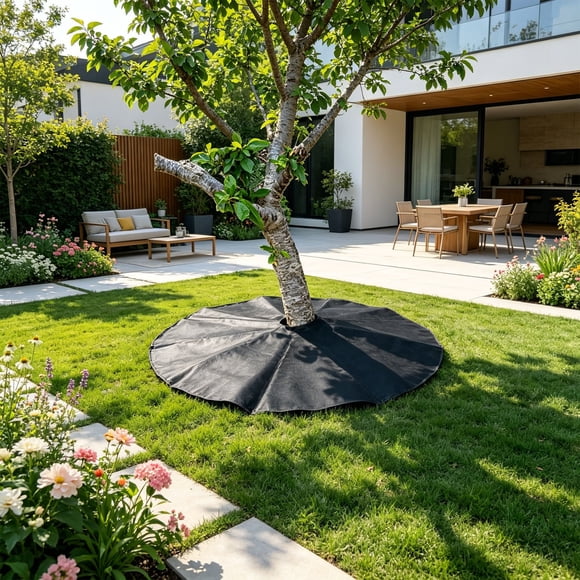 Tree Protector Mat Round Weed Barrier Fabric Tree Ring Mulch Guard for Plants, Black Non-Woven, 102cm Diameter, Breathable Outdoor Weed Suppression, 1 Pack