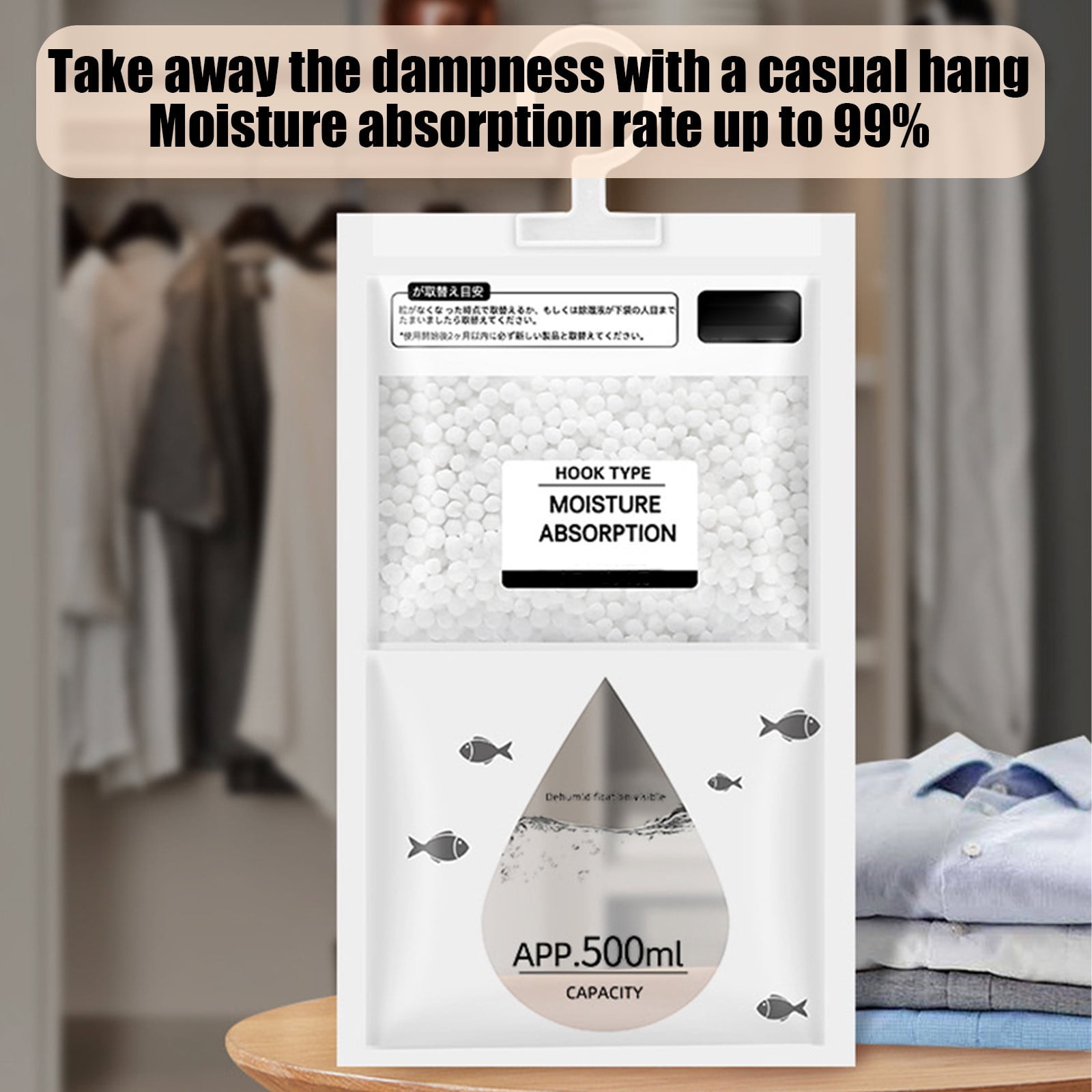 Moisture Absorbers,Hanging Closet Dehumidifier Bags, Humidity Packs,Desiccant, Closet Dehumidifiers,8 Pack,500ml
