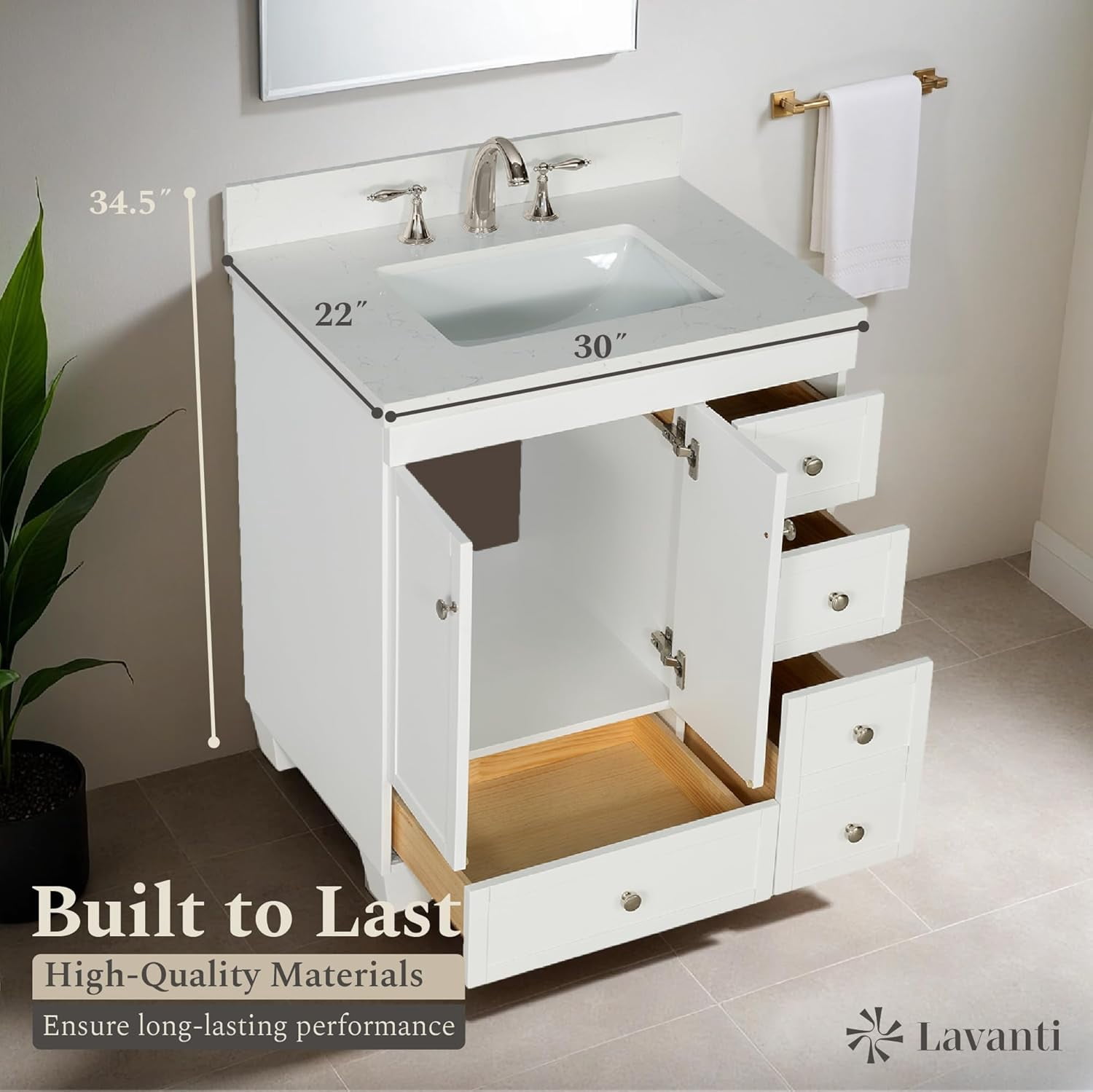 Lavanti Depos Solidwood 30-inch Bathroom Vanity with Sink - Stylish White