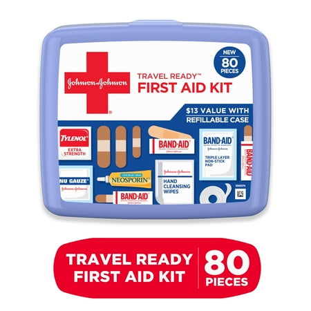 BAND-AID Brand Travel Ready Portable Emergency First Aid Kit, 80 Piece