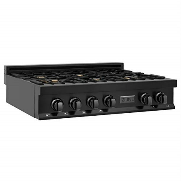 ZLINE 36 In. Porcelain Rangetop In Black Stainless Steel With 6 Gas