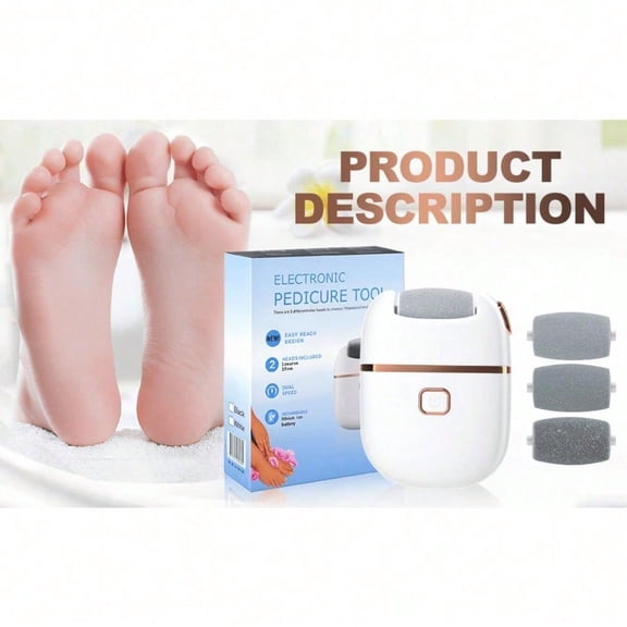 Electric Foot Callus Remover Rechargeable Pedicure Tool 2 Speeds 3 Heads for Dry Cracked Feet