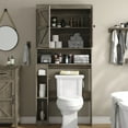 thumbnail image 3 of Furnihold Over The Toilet Storage Cabinet with Barn Doors, 32.3''W Farmhouse Bathroom Over Toilet Shelf Space Saver with Toilet Paper Holder, Gray, 3 of 7