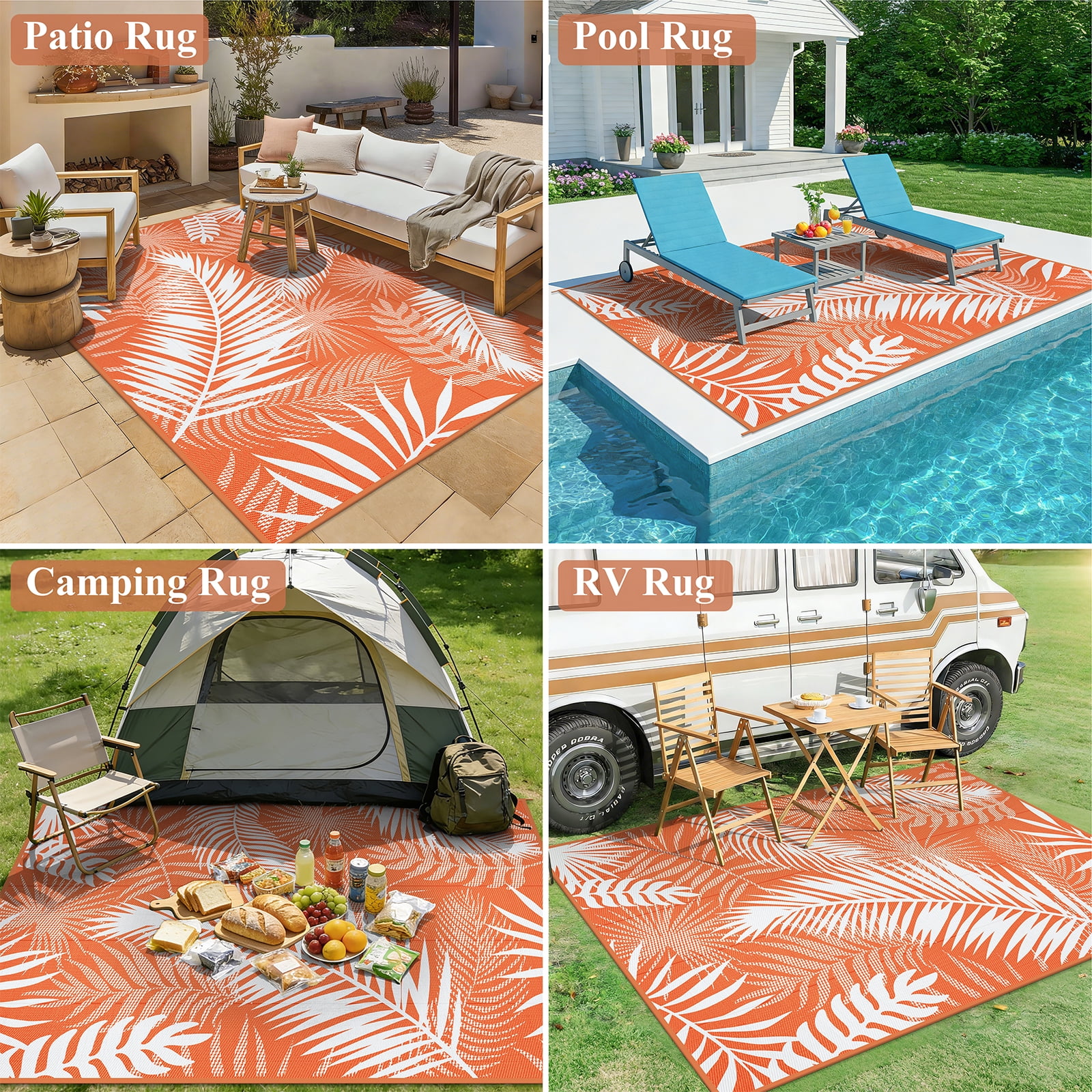 MeyJey Outdoor Rug , 6'x9' Reversible Waterproof Area Rug, Plastic Mat for RV Patio Camping, Orange