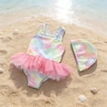 thumbnail image 2 of Wuxian Baby Toddler 2 Piece Swimwear Tankini Set Gradient Sleeveless Round Neck Ruffled Tiered Mesh Tutu Skirts Swimsuit With Swim Cap Beachwear Fashionable Beach Pool Bathing Suit,Pink,5-6 Years, 2 of 7