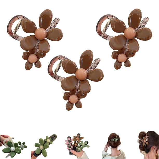 Pinzas rectas con forma de pico de pato y flores retro, horquilla y pinza recta con forma de pico de pato y flores retro, pinzas para el pelo elegantes con forma de pico de pato, planas y de fijación