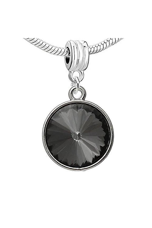 Copper Charm Pendants Grey Round Bright Sparkly Silver Cubic Zirconia Faceted