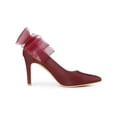 thumbnail image 3 of BLISSFUL STEP Women's Pointed Toe Bow Decor Stiletto Heel Pumps Burgundy 8, 3 of 7