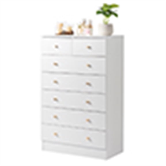 YYAo Drawer Dresser, Six Layers and Seven Drawers Chest of Drawers Matte Gold Handles, Storage Cabinet, White