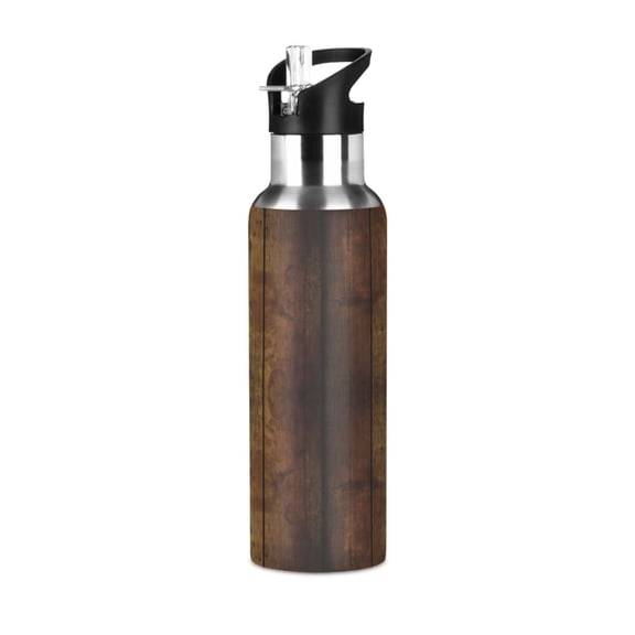 Yayeee 20oz Insulated Water Bottle Double Wall Stainless Steel with Flip Straw Lid, Wood Grain