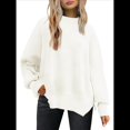 thumbnail image 1 of Suéteres de Murciélago Extragrandes para Mujer, Conjuntos de Otoño 2025, Suéteres de Cuello Redondo de Punto con Abertura Lateral, Tops de Moda. XL, 1 of 8
