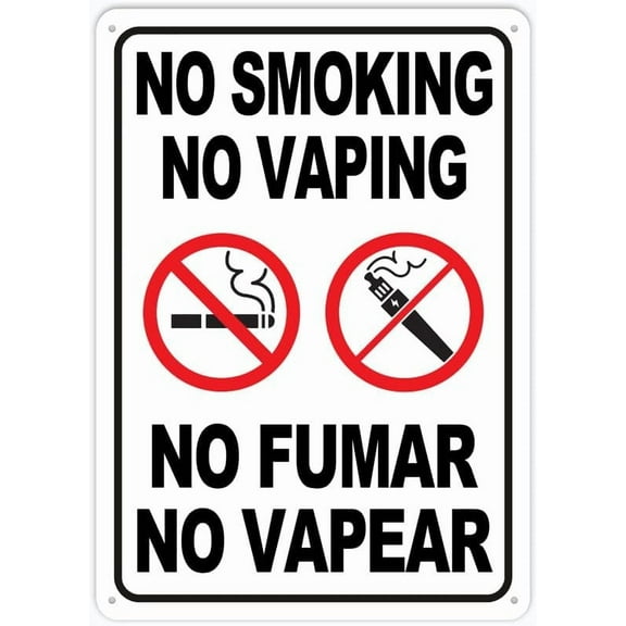 Bilingual No Smoking No Vaping Sign 12X8 Inch Aluminum Uv Ink Printed For House And Business