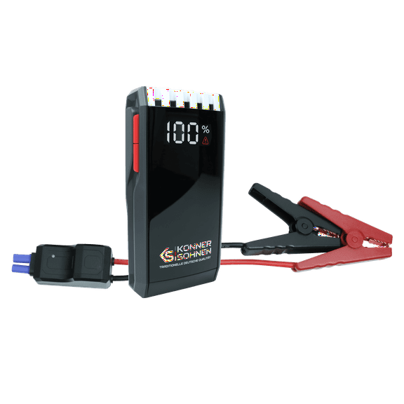 Könner&Söhnen Jump Starter  1000A Peak Car Battery Booster 12000mAh for Up to 6L Gas and 3L Diesel Engines, Portable Jump Box Battery Pack with Jumper Cable, Power Bank, Display & LED Light