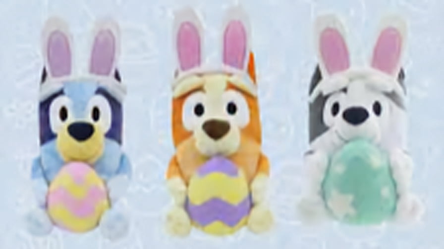 Bluey, Muffin, and Bingo 5-Inch Plush Set with Easter Bunny Ears and Eggs, 3-Pack