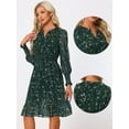 thumbnail image 2 of DARING DIVA Button Up Smocked Chiffon Metallic Star Dress L Dark Green-Floral, 2 of 6