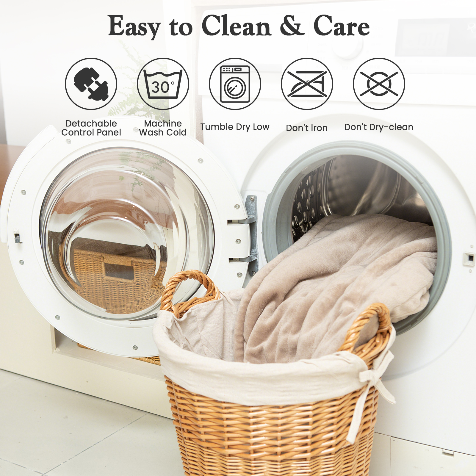 COZY@HOME Electric Blanket, Sherpa and Flannel Throw Size 50"x60", Light Taupe，Fast Heating 6 Heating Levels & 4H Auto-Off, Machine Washable