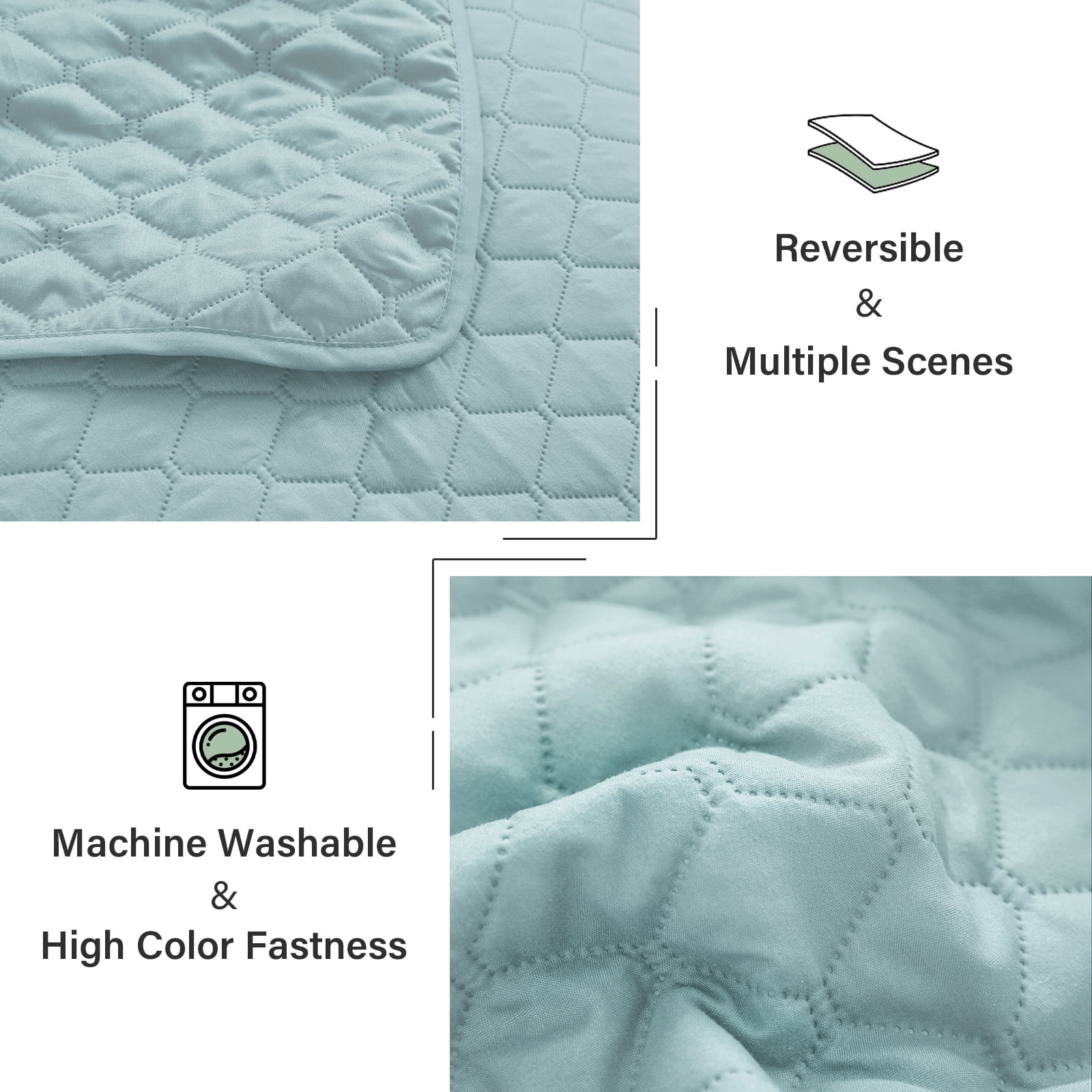 Exclusivo Mezcla Queen Quilt Set, 3-Piece Lightweight Queen Quilts Soft Bedspreads Bed Coverlets, Aqua Blue, 90"x96"
