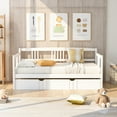 thumbnail image 2 of Twin Wood Daybed with Roll Out Twin Trundle, Trundle Daybed Twin Size, Standard Twin Bed Frame, No Box Spring Required Sturdy Sofa Bed for Bedroom Living Room, 2 of 7