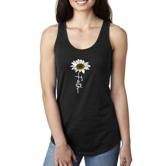 Wild Bobby, Faith Flower Script Inspirational/Christian Women Racerback Tank Top, Black, Small