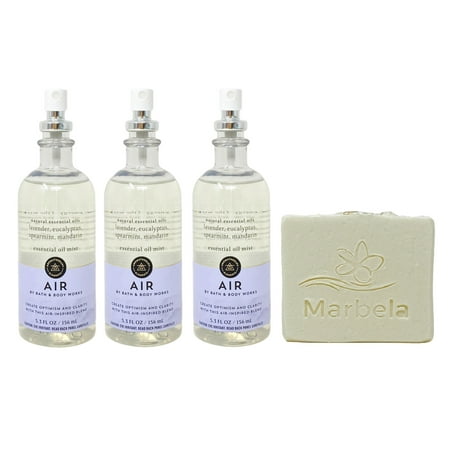 Bath & Body Works Aromatherapy Air Lavender Eucalyptus Spearmint Mandarin 3 Pack Essential Oil Mist Bundle with an Natural Oats Bar Soap