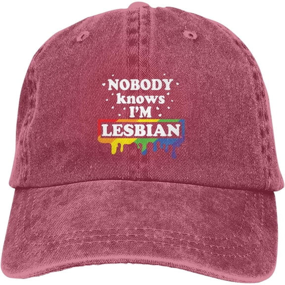Nobody Knows I'm A Lesbian Funny Hat Adjustable Denim Baseball Cap Black Dad Hat Men Women